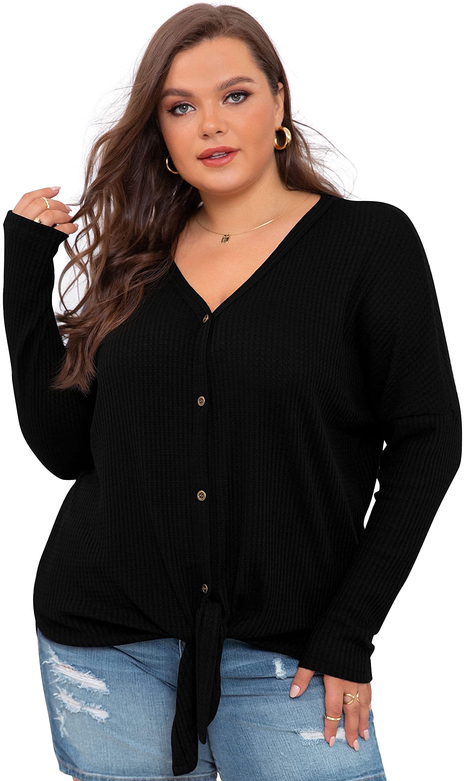 OLRIK Plus Size Waffle Knit Tunic
