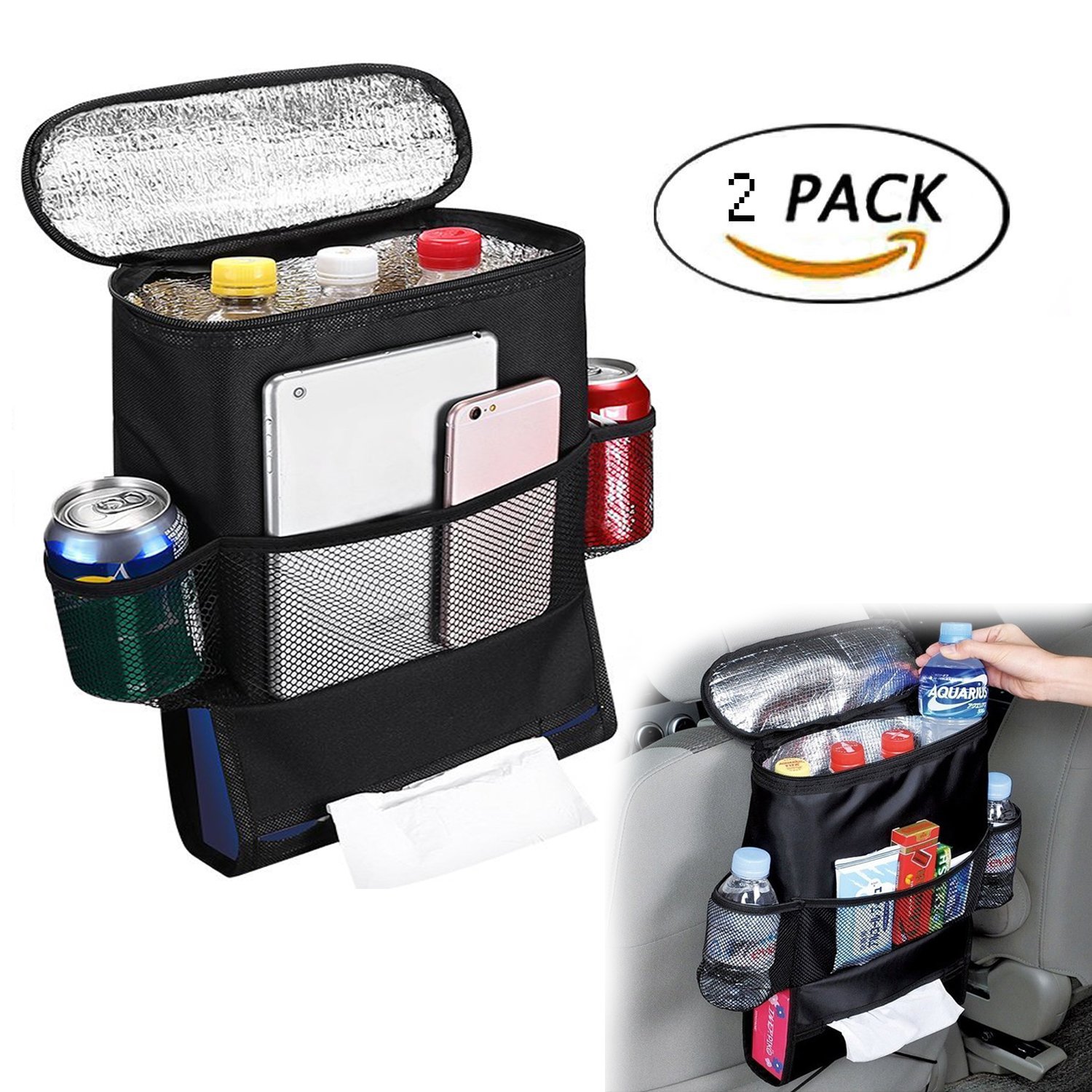 G1-Tech 2-pack Car Seat Back Organizer Baby Backseat Organizer Multi Purpose Travel Storage Bag