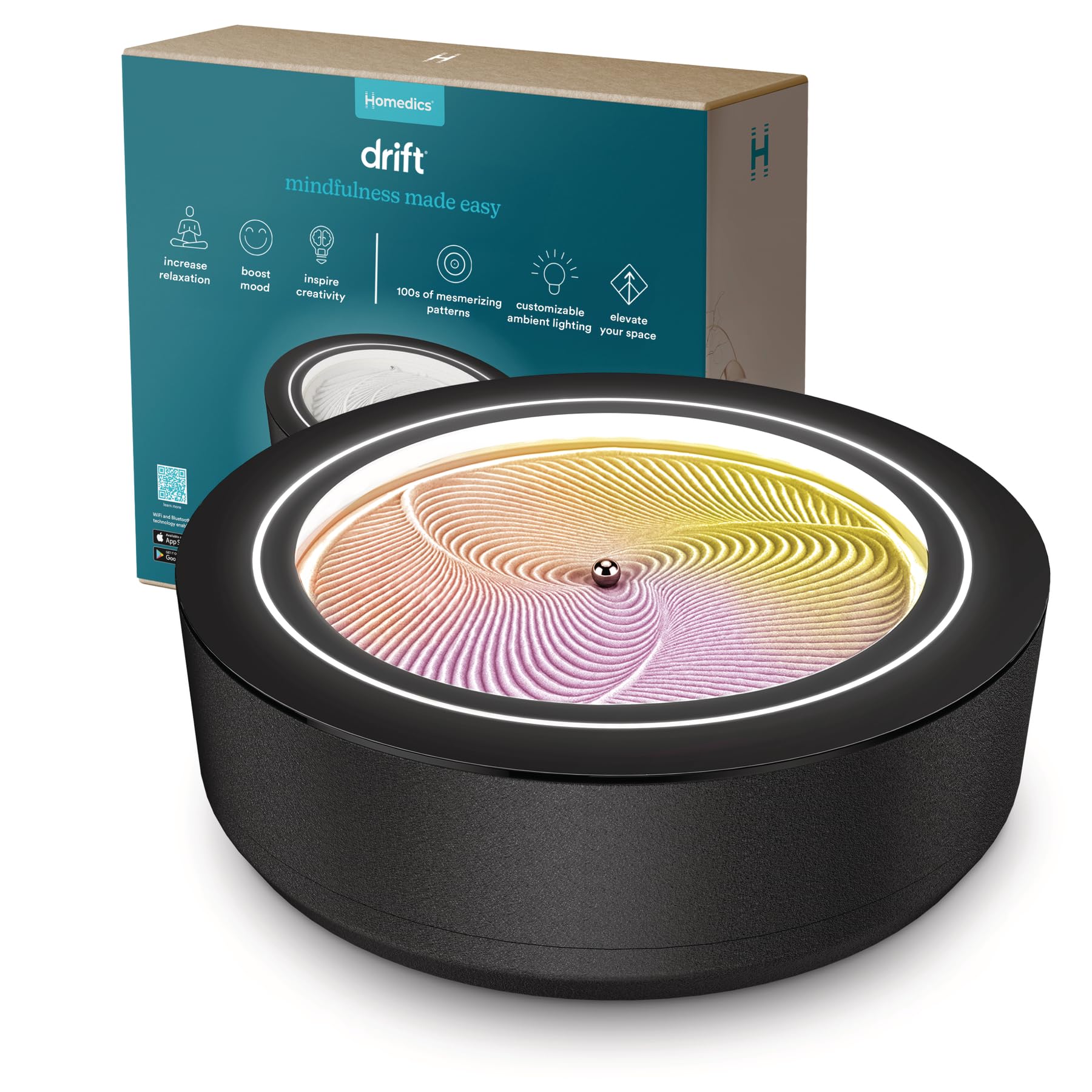 Photo 1 of Homedics Drift 11” Sandscape – Version 2.0 with Updated Connected Experience, Smart Wi-Fi Zen Table Décor, LED Ambient Light, Modern Sand Art for Relaxation & Mindfulness, Home & Office Calm Décor