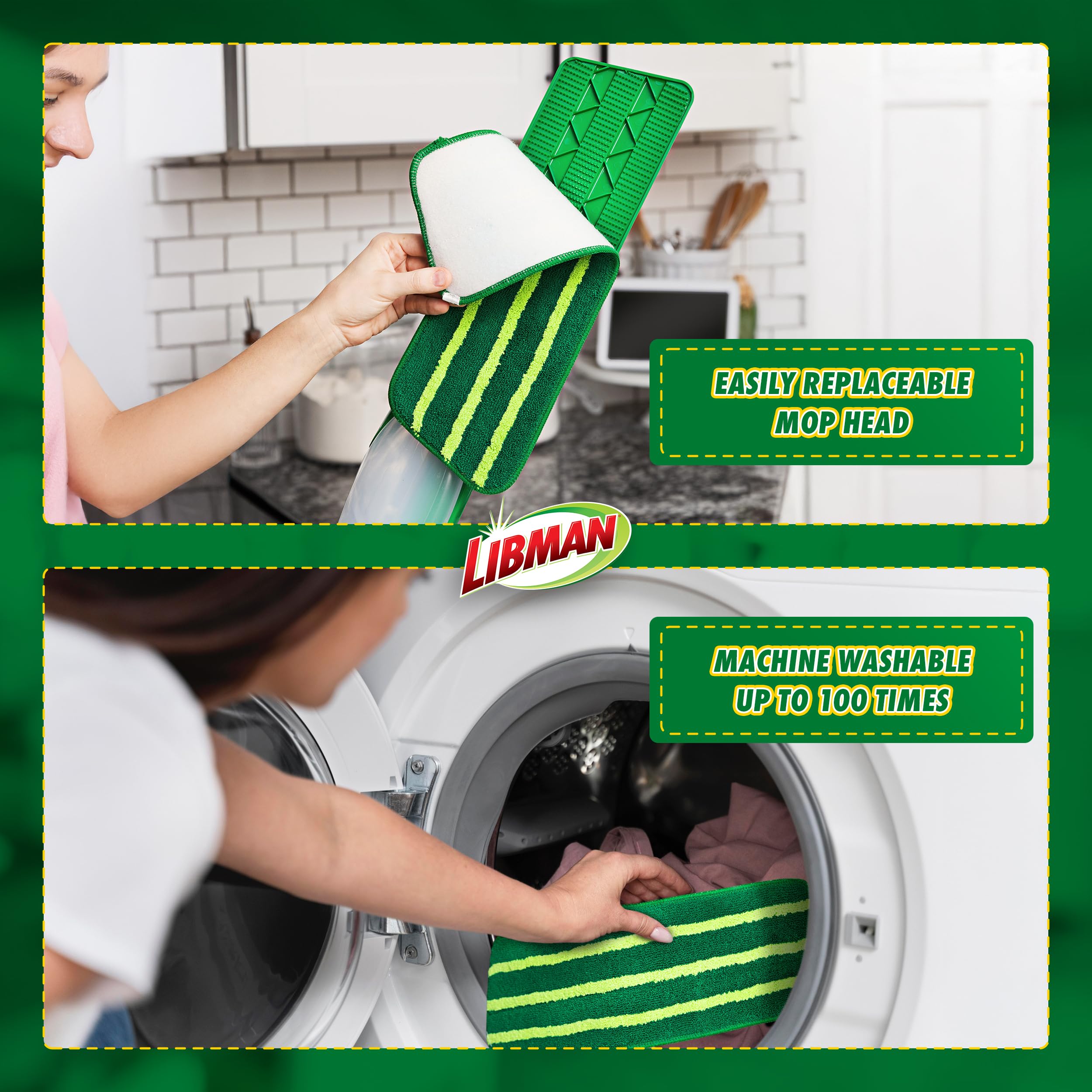 Libman Freedom Spray Mop Kit | Microfiber Mop | Household Essentials | Hardwood Floor Cleaner | Wall Mop | 24 Oz Reservoir Tank | Two Extra Replacement Heads Included