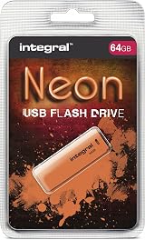 Integral 64GB Neon Orange USB 2.0 Flash Drive Stick Thumb Drive Plug Play view 2