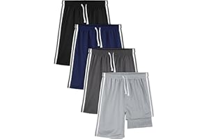 Poroka 4 Pack Double Lined Boys Athletic Shorts Basketball Shorts Boys Shorts 2 in 1 Mesh Quick Dry Shorts for Summer