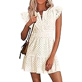 PRETTYGARDEN Women's 2026 Summer Sundresses Eyelet Cap Sleeve V Neck Short Boho Wedding Guest Dress Beach Vacation Clothes