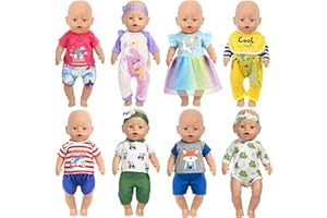 ARTST Baby Doll Clothes, 8 Set 14-16 inch Baby Doll Accessories Outfit with Headbands for 43cm New Born, 15 inch Bitty,18 inch Girls Boys(NO Doll)