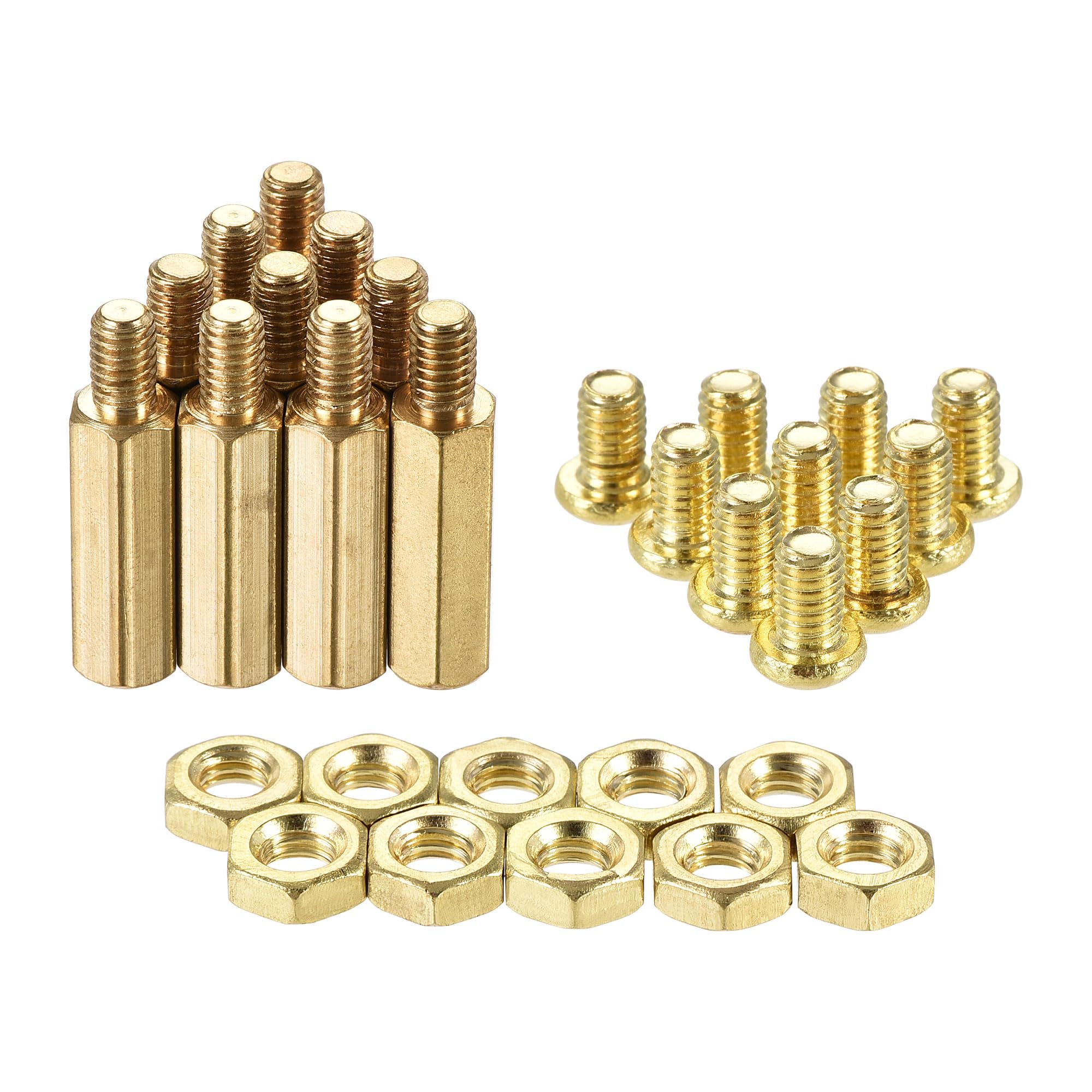 sourcing map M4 Hex Brass Standoff Spacer 18mm+6mm Male-Female Threaded Pillar Screw Nut Kit for PCB Motherboard Computer Circuit Board, 20 Sets
