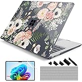 DONGKE Case for Microsoft Surface Laptop 2024, Windows 11 Copilot+ PC, 13.8 Inch Touchscreen Display, Protective Plastic Hard Shell Case with Keyboard Cover & Screen Protector - Dried Flowers