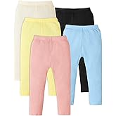 Coaturi 5 Pack Baby Girl Pants: Infant Solid Ribbed Pants Soft Cotton Pull On Leggings for Toddler 0-48 Months