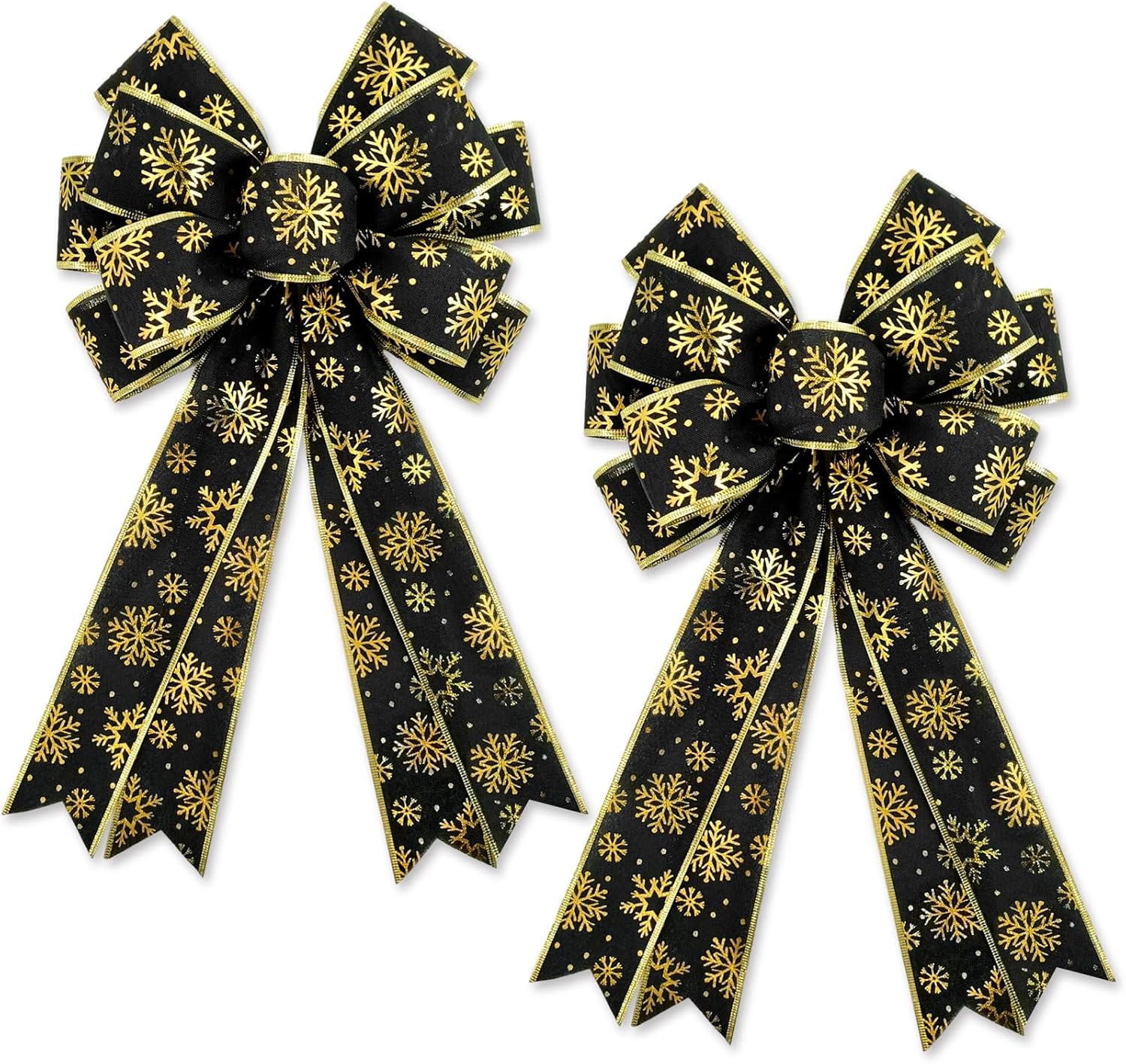 Bows & Ribbons - Whaline 2 Pack Christmas Wreath Bow Black Gold Snowflake Burlap Bow Xmas Decorative Tree Topper Ornaments Gift Bow for Winter Indoor Outdoor Home Party Decor, 19.7 x 11.4 Inch