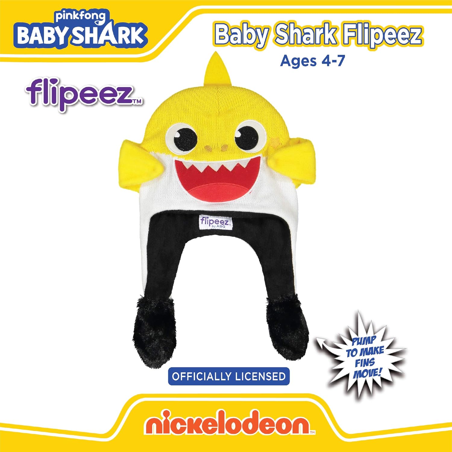 Nickelodeon Winter Hat Squeeze and Flap Fun Cold Weather Beanie for Children, Yellow/White, Little Kids Age 4-7: Clothing