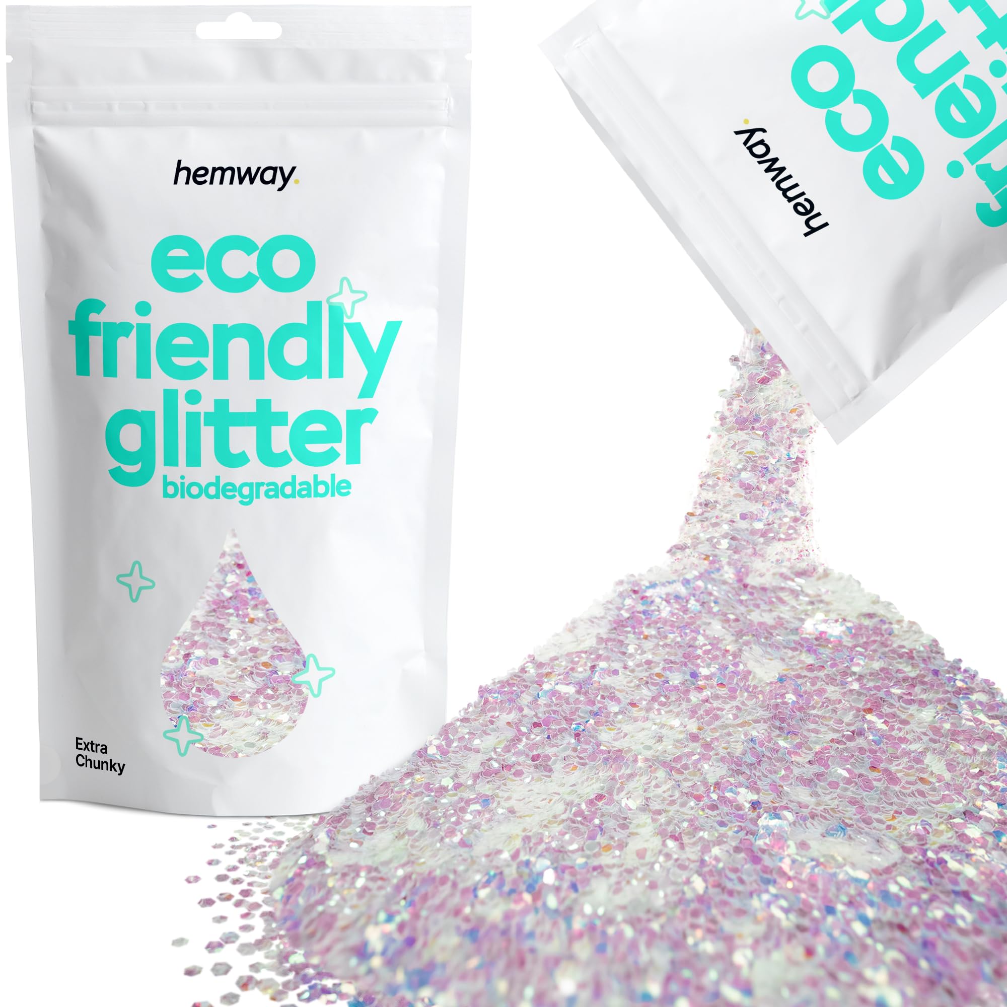 Eco Friendly Biodegradable Glitter | Mother of Pearl Iridescent - Extra Chunky 100g, Plant Based, Biodegradable Glitter for Craft, Face, Hair, Nail, Body and Festival - Hemway — image 1