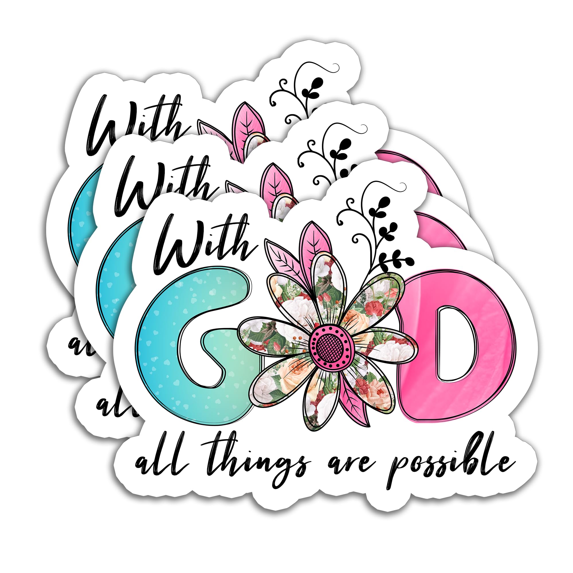 Photo 1 of (3pcs) with God All Things are Possible Sticker – Bible Verse Faith Stickers Christian Waterproof Vinyl Decals for Laptops, Water Bottles, Journals, Tumblers, Phone Cases, 3 x 2.5 Inch