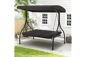 U-MAX Outdoor Porch Swing Chair with Adjustable Backrest&Canopy, Patio Swing Set 2-in-1 Convertible Outdoor Swings with Remov