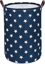 DOKEHOM 20-Inch Freestanding Collapsible Laundry Basket with Lid Blue Star Large