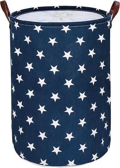 DOKEHOM 20-Inch Freestanding Collapsible Laundry Basket with Lid Blue Star Large