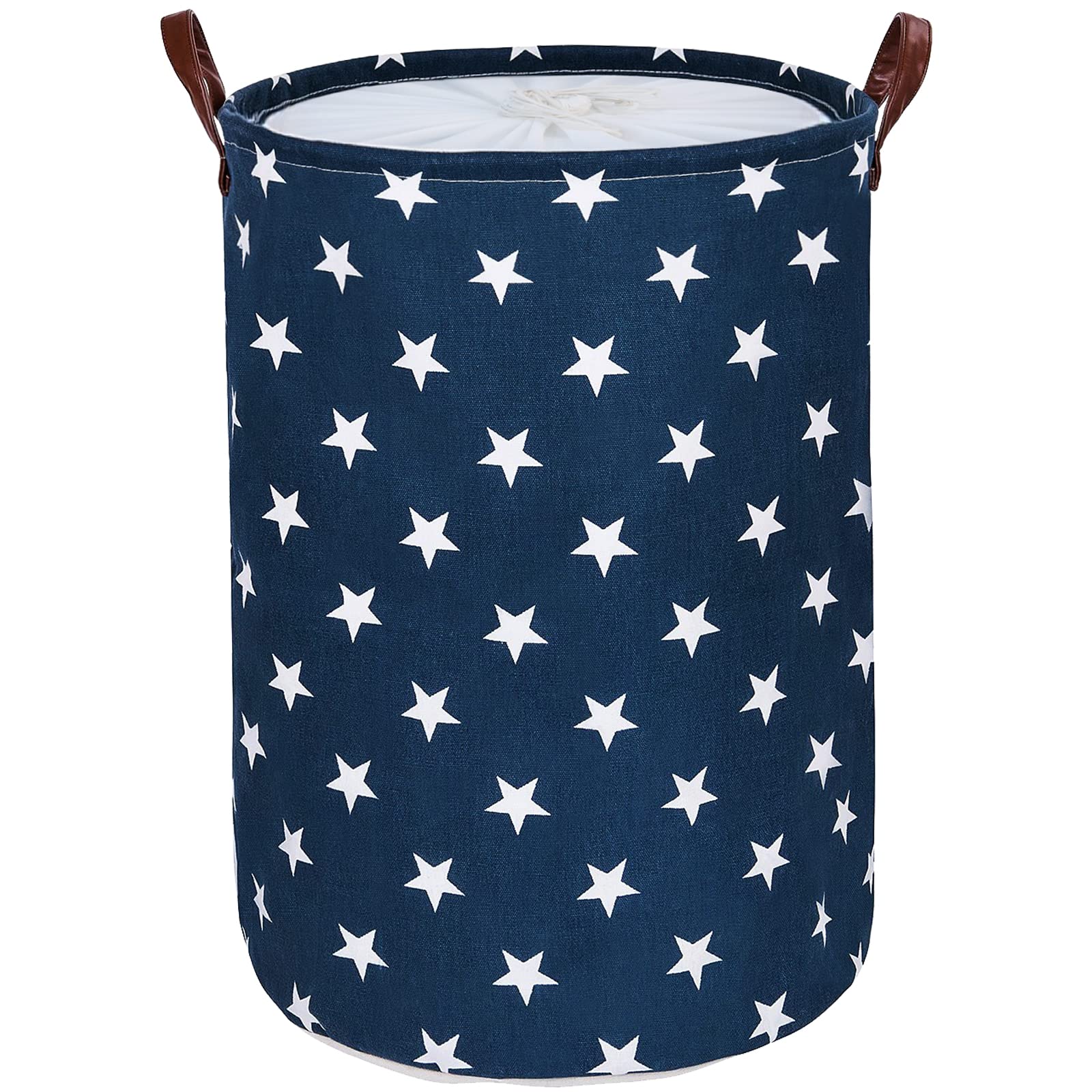 DOKEHOM 20-Inches Freestanding Laundry Basket with Lid, Collapsible Large Drawstring Clothes Hamper Storage with Handle (Blue Star, L)