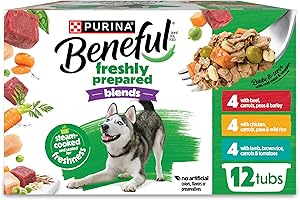 Purina Beneful Freshly Prepared Blends Wet Dog Food Variety Pack with Beef, Chicken, or Lamb Dog Food - (Pack of 12) 10 oz. Tubs