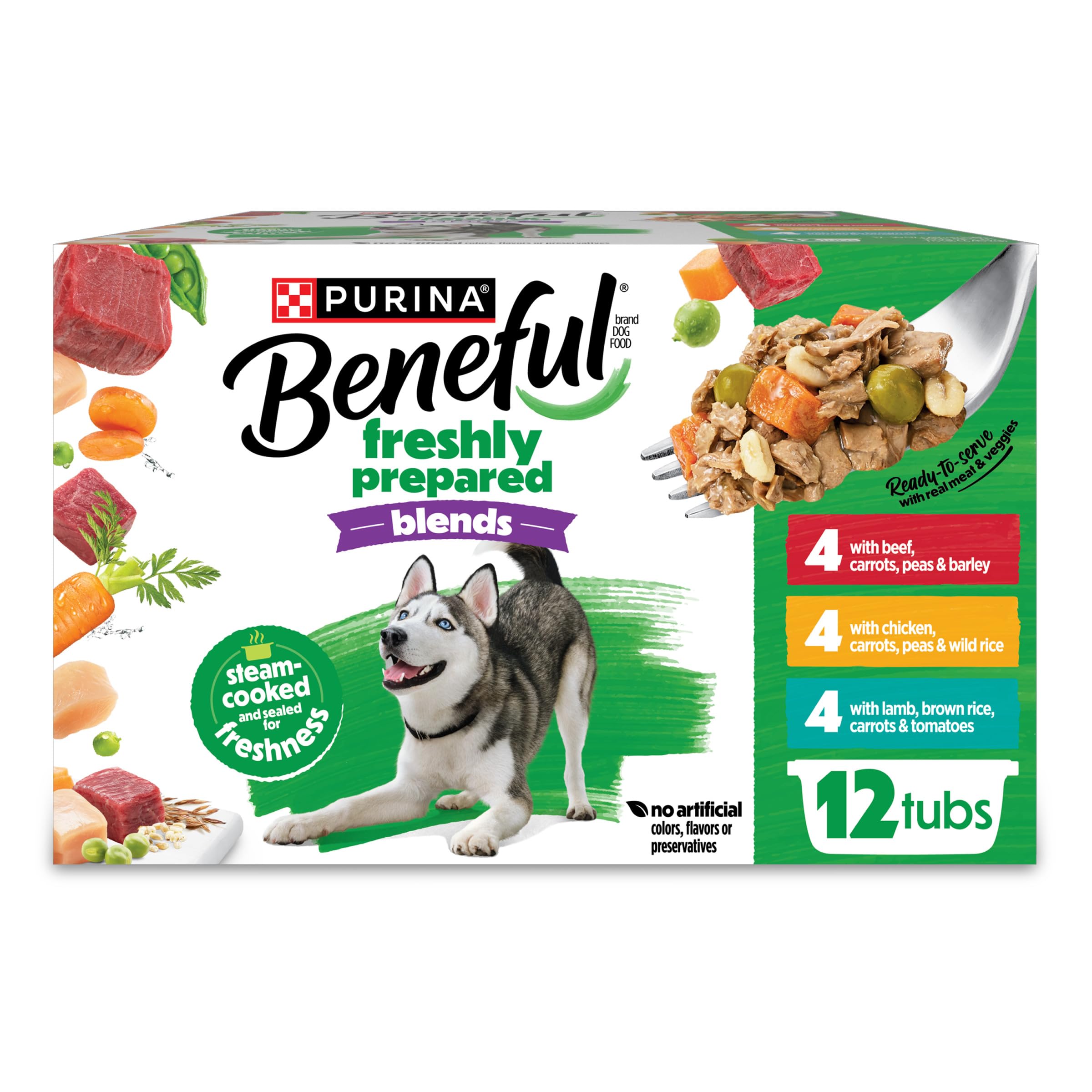 View 1 of ********* MAR/2027********Purina Beneful Freshly Prepared Blends Wet Dog Food Variety Pack with Beef, Chicken, or Lamb?Dog Food - (Pack of 12) 10 oz. Tubs