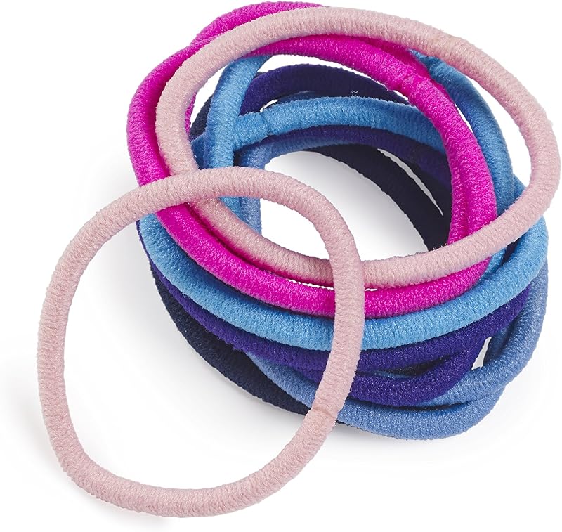 Manicare Hair Bands 12 Pack Multicolour Snag Free Elastic Ponytail Holder Metal
