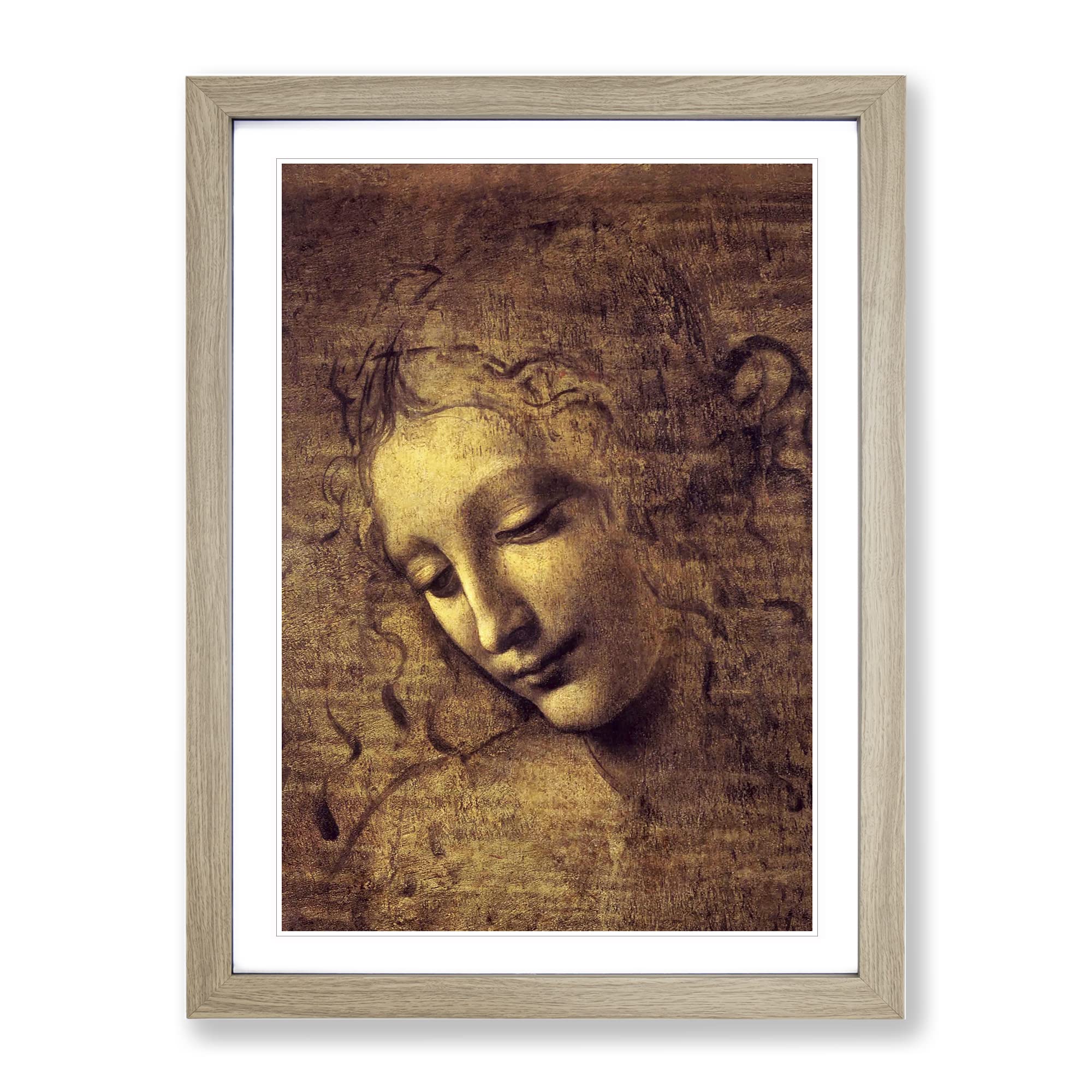 Leonardo Da Vinci La Scapigliata Classic Painting Framed Wall Art Print, Ready to Hang Picture for Living Room Bedroom Home Office Décor, Oak A4 (34 x 25 cm)