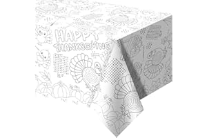 WorldBazaar Thanksgiving Coloring Tablecloth for Kids 88 x 54 Craft Activity Paper Turkey Table Cover Disposable Fall Holiday Party Decorations