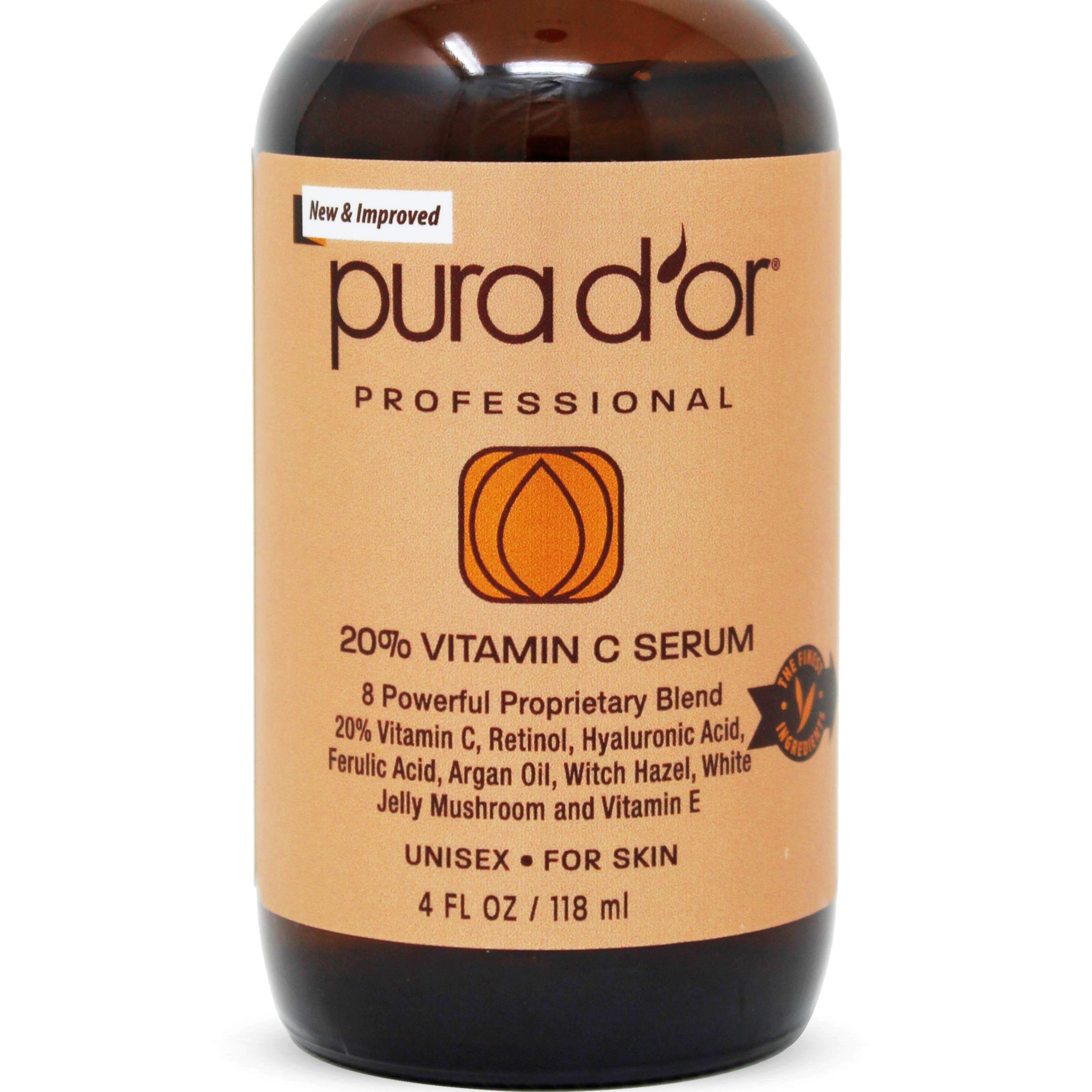 PURA D'OR (4oz) 20 Vitamin C Serum for Face & Eyes With Hyaluronic