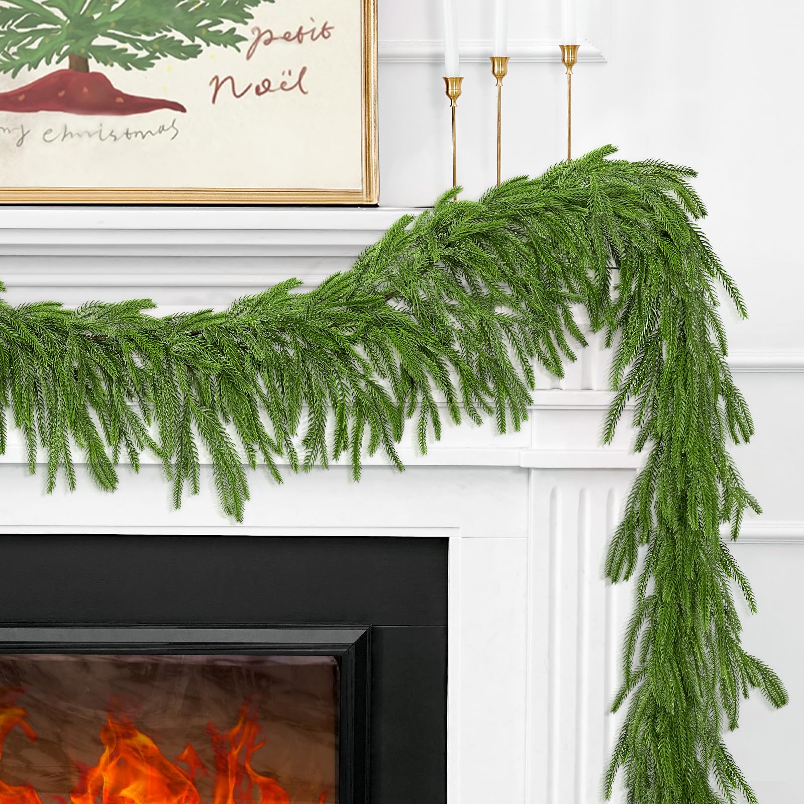 View 1 of 1Pcs 9FT Christmas Norfolk Pine Garland,Realistic Cedar Garland Artificial Pine Cypress Vines,Greenery Garlands for Holiday Xmas Indoor Mantle Decor