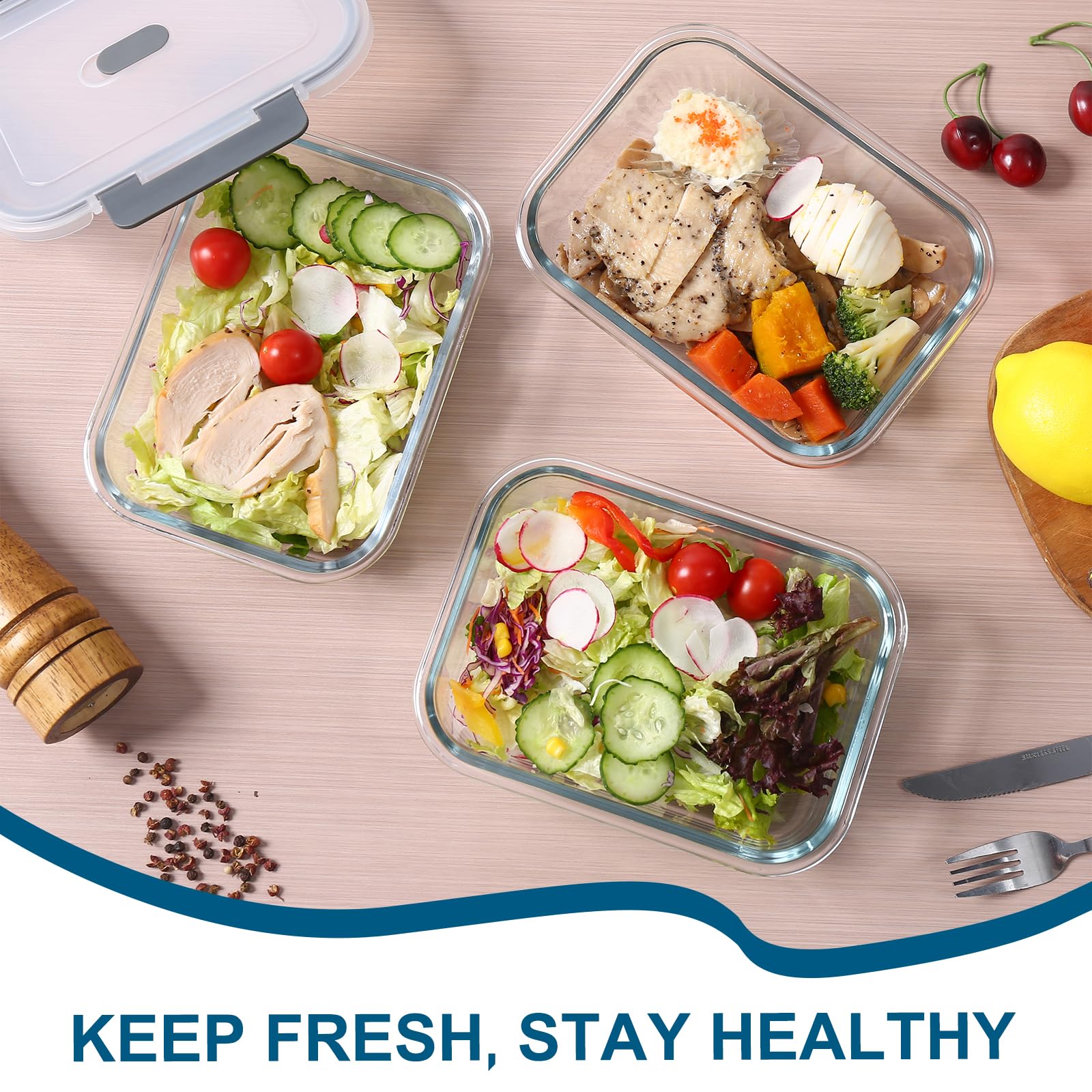 TDSYDS Frischhaltedosen Glas Set für Lebensmittel 8 Stück(4 Behälter + 4 Deckel), Glasbehälter mit Deckel Mikrowellengeschirr Spülmaschinen & Gefrierschrankfreundlich - Meal Prep Boxen Glas 6