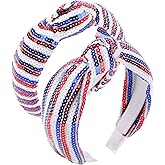 2 Pack 4th of July Headbands for Women Girls Red White and Blue Knotted Headband with Shiny Sequin USA Patriotic Hairband for Independence Day American Flag Outfits Fourth of July Accessories