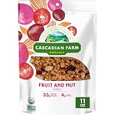 Cascadian Farm Organic Fruit and Nut Granola, Resealable Pouch, 11 oz | Raisins, Cranberries, Almonds &amp; Sunflower Seeds, 33g Whole Grain, 4g Fiber, Great for Trail Mix or Yogurt