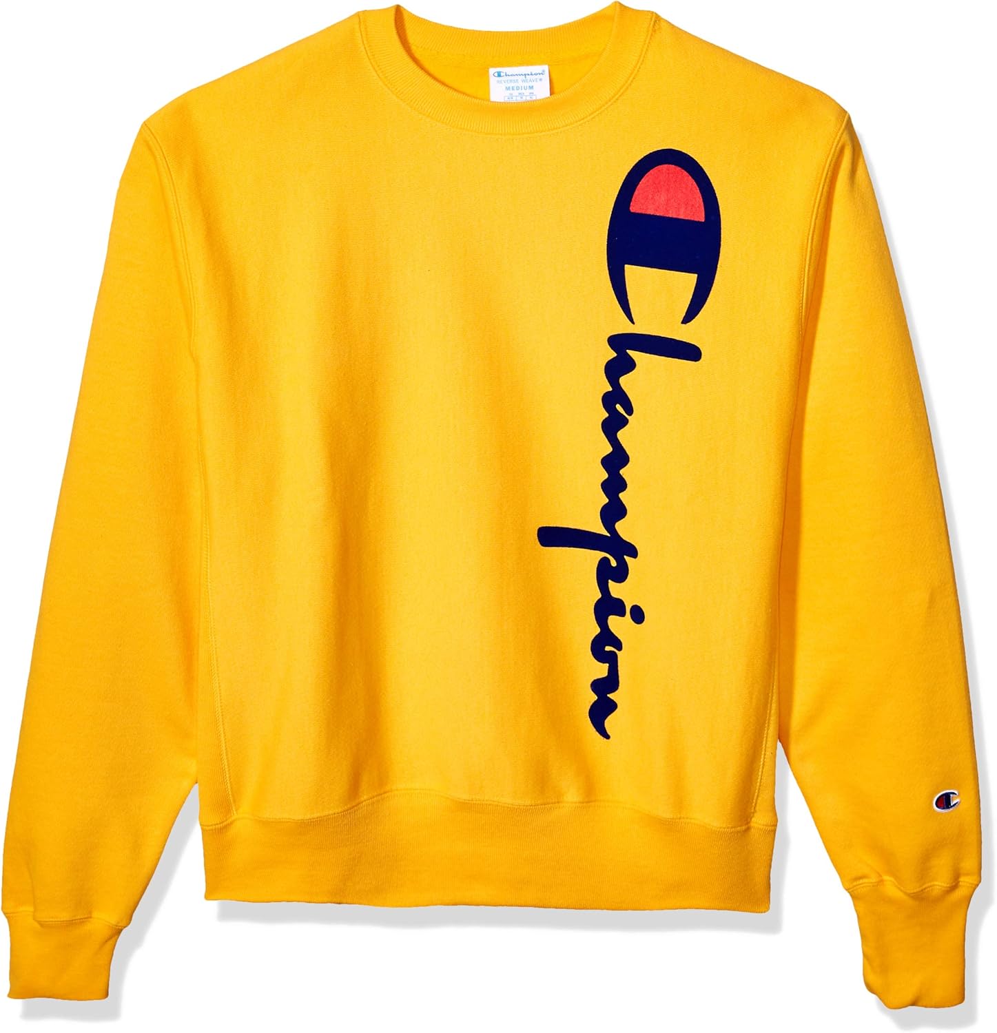 Champion LIFE Men's Reverse Weave Crew-Oversized Flock Script: Clothing