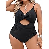 Blooming Jelly Womens Plus Size Bathing Suit Tummy Control One Piece Swimsuit Twist Front Ruched Swimwear