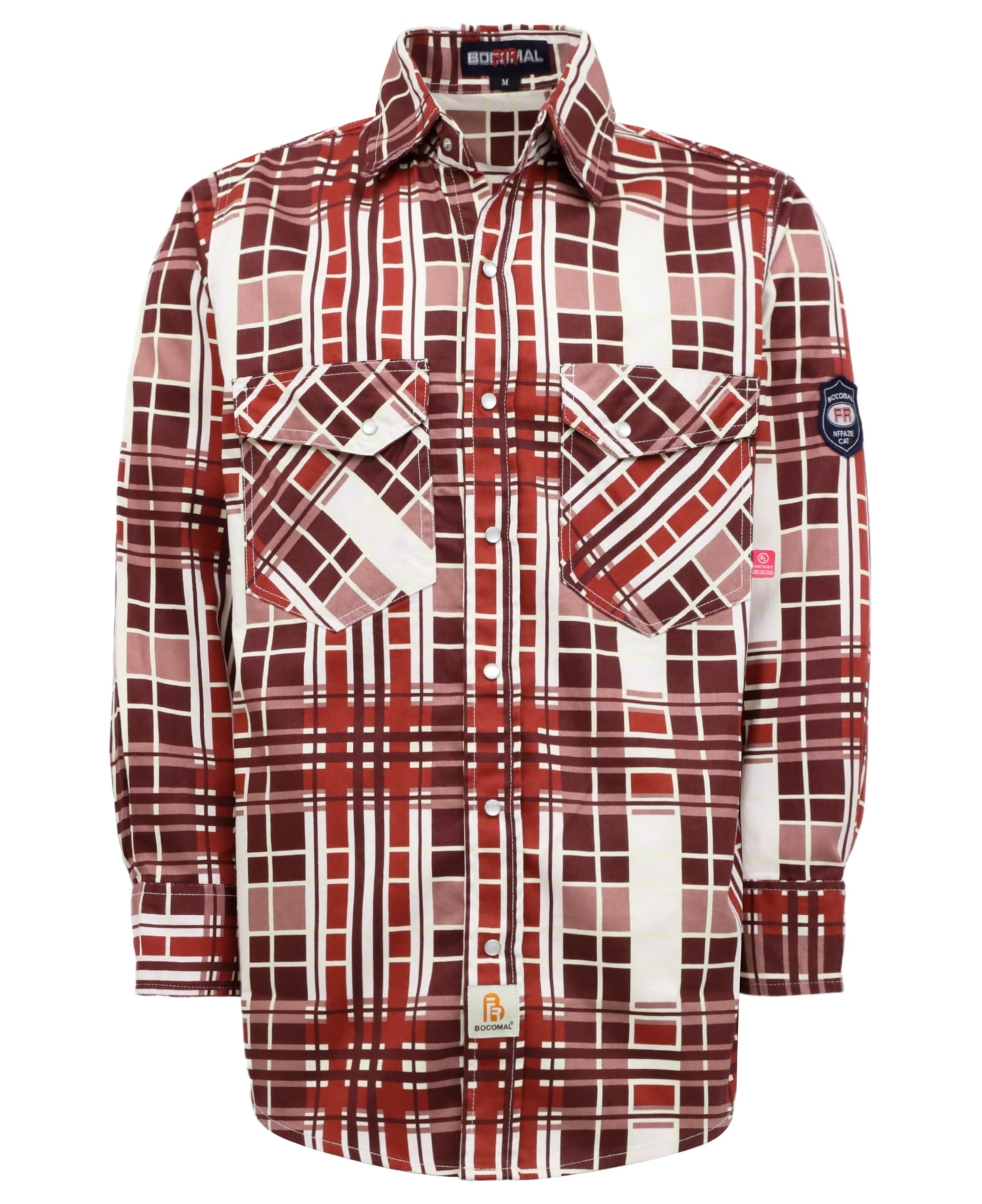 BOCOMAL FR Shirts Flame Resistant NFPA2112/CAT2 6.5oz Light Weight Printed Fire Retardant Plaid Shirt Image