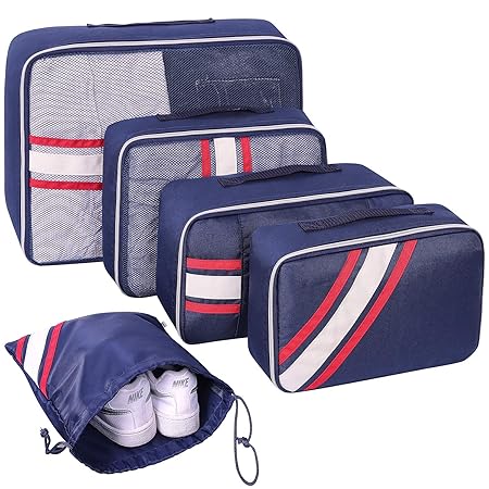 Kofferorganizer Kleidertaschen Set, YAMTION Packtaschen Packing Cubes Set, Packwürfel ideal für Koffer | 5 teiliges Set (Blau