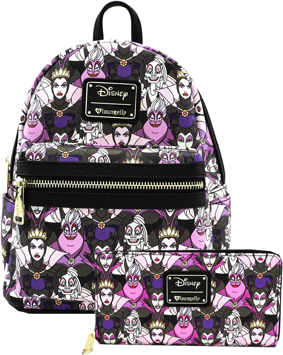 Disney Villains 10.5" Height Mini Backpack and Wallet Set by Loungefly (Multi)