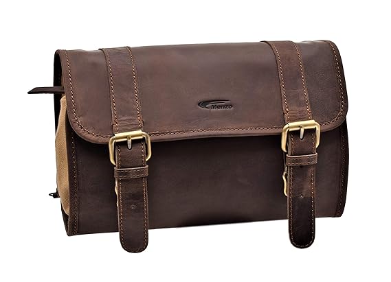 Menzo Kulturbeutel zum Aufhängen, aus echten Leder, Kulturtasche, Toilettentasche, Damen und Herren (Marrone)
