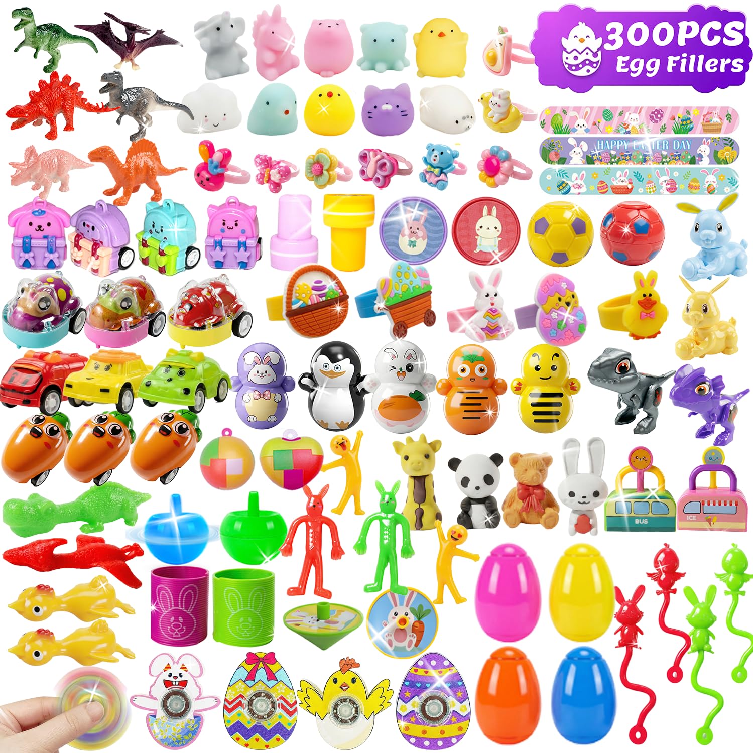 SQZUWIT 300 Pcs Easter Egg Fillers Basket Stuffers Essentials, Small Miny Toys Bulk Assortment Gift for Kids Girls Boys Party Favors Classroom Prize Supplies
