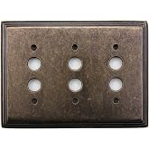 Classic Accents Deco Aged Antique Brass 3 Gang Push Button Light Switch Wall Plate