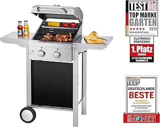 ProfiCook PC-GG 1128 Gasgrill 2 Edelstahlbrenner, 2 Heizzonen für individuelle Temperatursteuerung, stufenlose Temperatureinstellung, Edelstahlfront und -haube, klappbare Seitentische