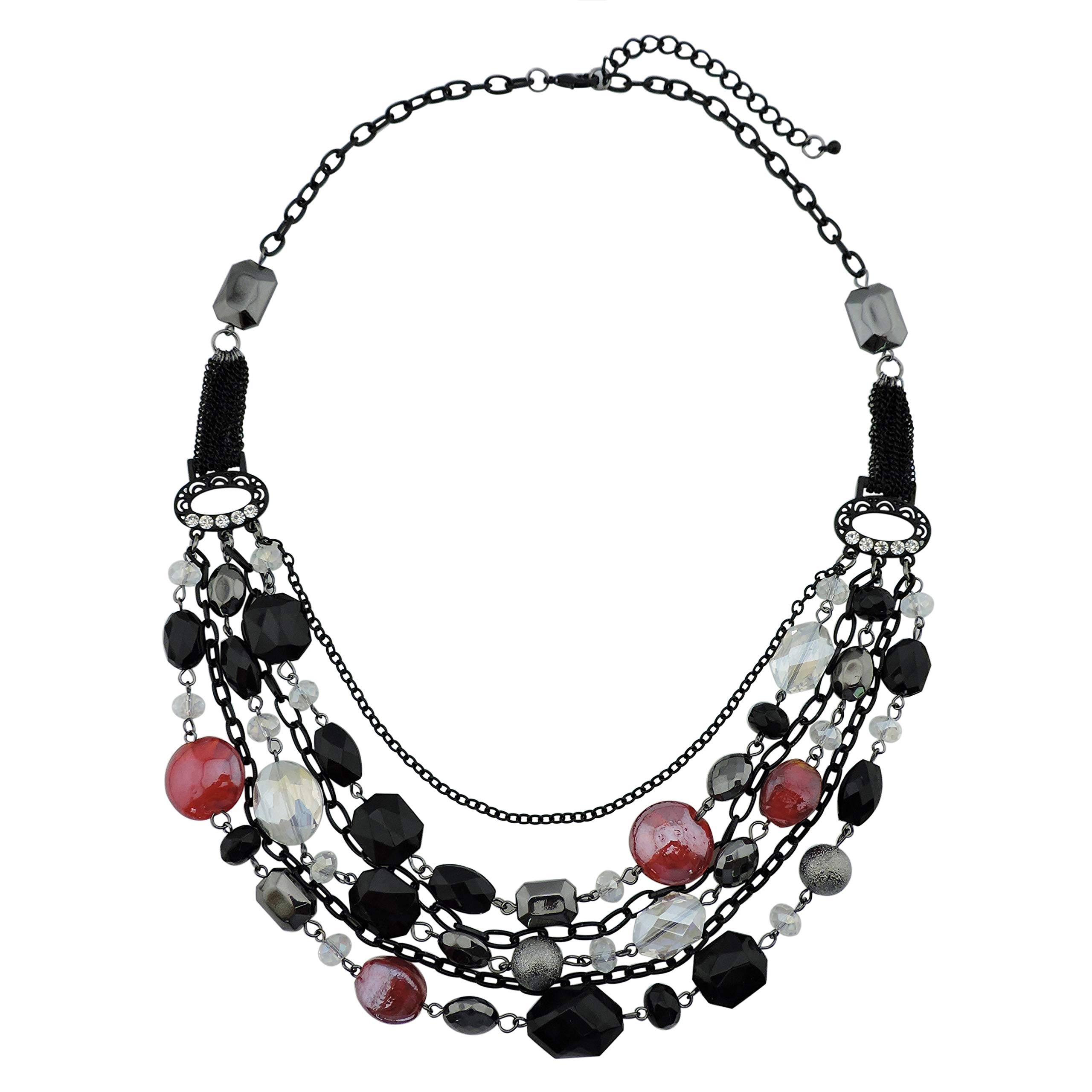 BOCAR Multilayer Statement Necklaces Crystal Colored Glaze Costume Jewellery for Women Gift (NK-10061-black+red)