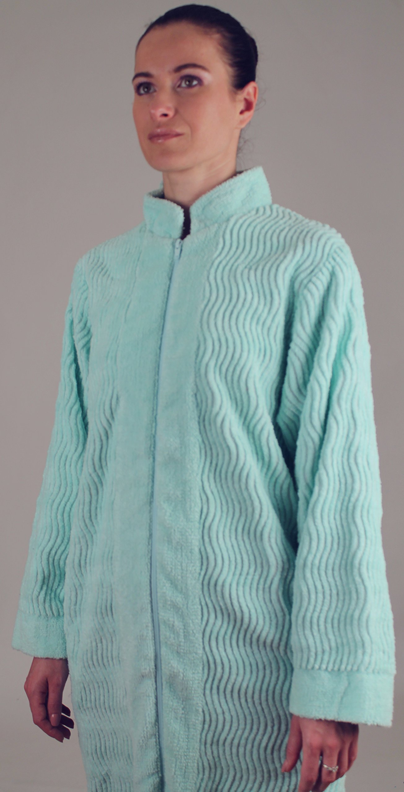 NDK New York Women's Zipper Front Chenille Bathrobe 100 Cotton Length