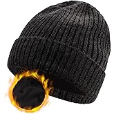 ZTL M/L/XL/XXL Merino Wool Beanie for Men Women, Fleece Lined Large Winter Hat, Big Knitted Cuffed Beanie Ski Skull Cap