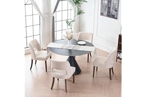 VKNOW Wooden Dining Chairs Set of 4, Modern Fabric Upholstered Dining Room Chair Kitchen Chairs, Farmhouse Dinner Chair for Kitchen Dining Room, Beige