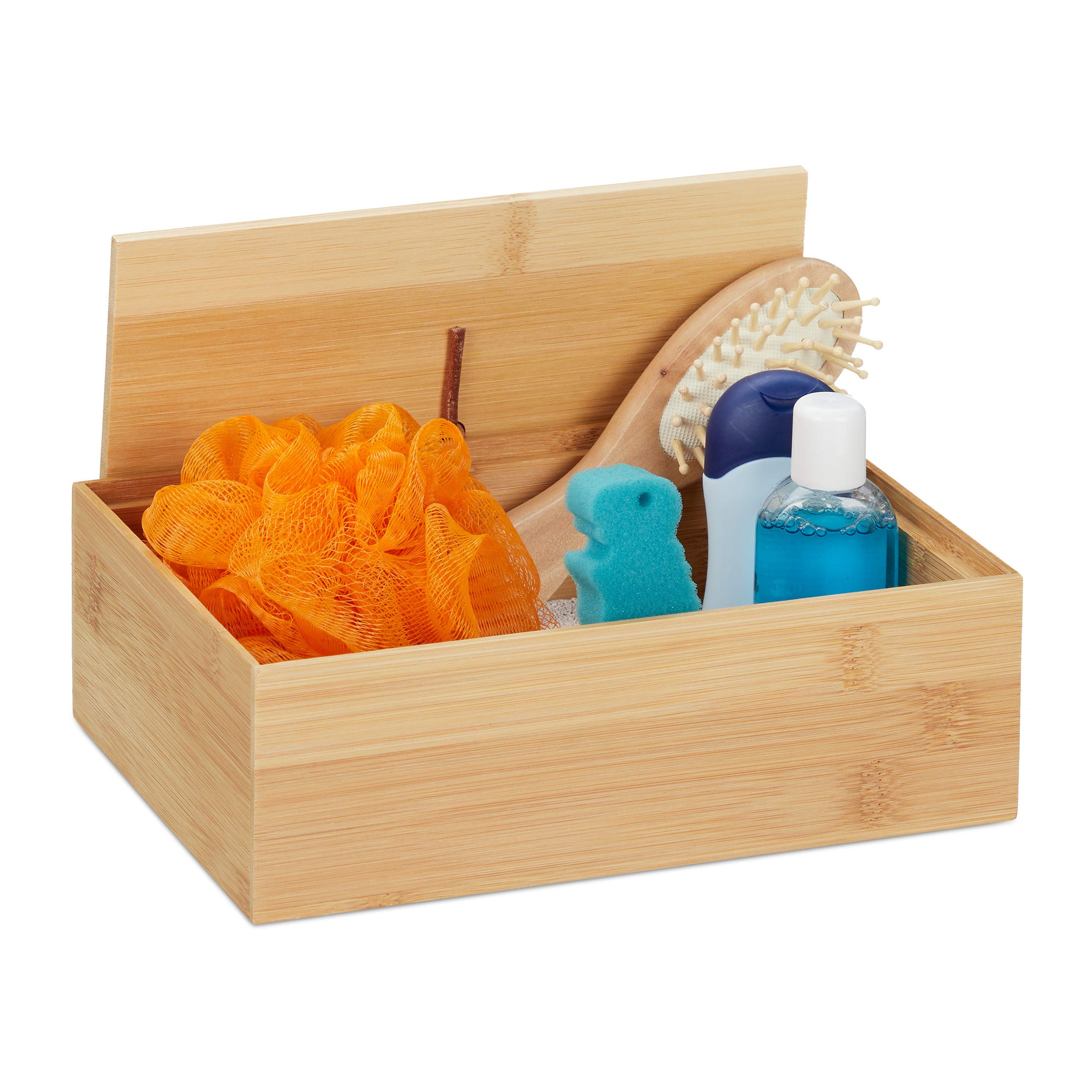 Relaxdays Storage Box with Lid, Bamboo Storage, for Small Utensils, in any Room, Multipurpose, HWD: 7x22x15 cm, Natural