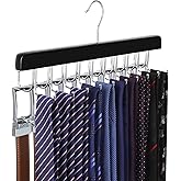 TOPIA HANGER 20 Hooks 2 in 1 Belt Tie Hanger for Closet Max 30 Belts with 30 Ties Capacity, Belt Tie Racks Wooden Hanger for 