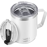 WETOWETO 14 oz Coffee Mug, Vacuum Insulated Camping Mug with Lid, Double Wall Stainless Steel Travel Tumbler Cup, Coffee Mugs Outdoor, Powder Coated White