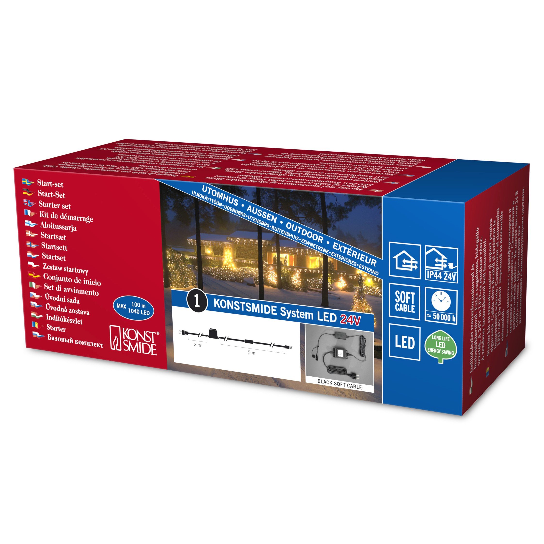 Konstsmide Outdoor Lighting 1000 LED Connection System Start Pack Soft Black Cable