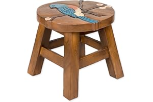 SEA ISLAND IMPORTS, INC. Bluebird Hand Carved Acacia Hardwood Decorative Short Stool