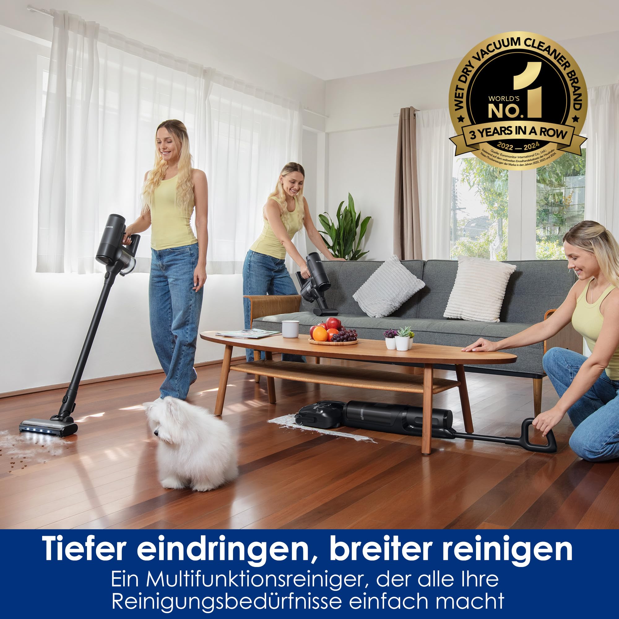 Tineco FLOOR ONE Switch S7 Stretch Nass Trockensauger & Akkusauger Set 5-in-1, FlashDry Selbstreinigung, DualBlock Anti-Tangle, 50 Min Laufzeit 22kPa Multifunktionaler Bodenreiniger für das Ganze Haus 2