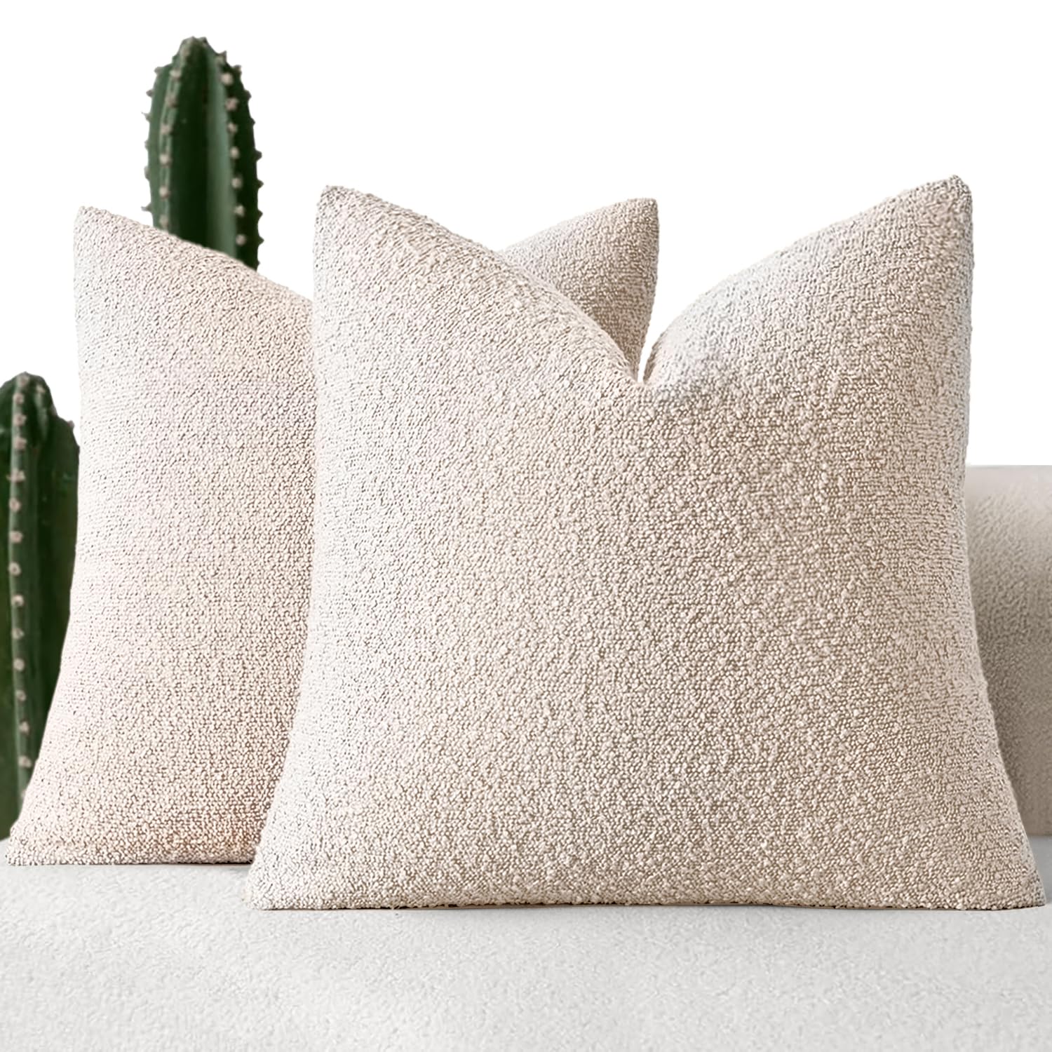 Photo 1 of MIULEE 20x20 Inch Decorative Pillow Covers for Couch Bed Set of 2 Textured Boucle Neutral Throw Pillows Natural Beige Accent Solid Cushion Pillowcase Cozy Soft Sofa Livingroom Home Decor