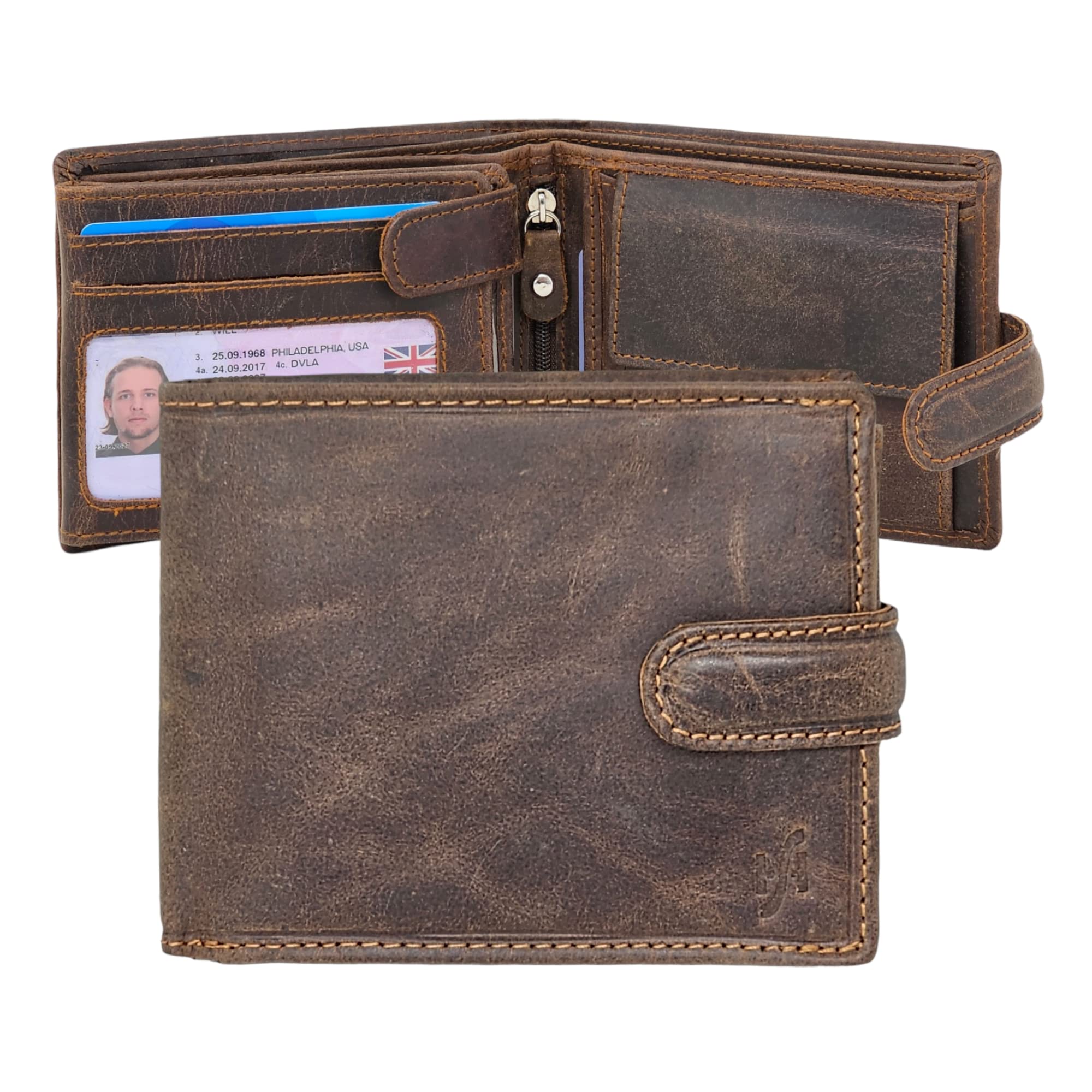 STARHIDE Men’s RFID Blocking Genuine Leather Wallet – Twin ID Card Holder, Coin Pouch, 7 Card Slots, 2 Note Compartments & Gift Box – Slim Bifold Wallet for Men 1213 (Hunter Brown)